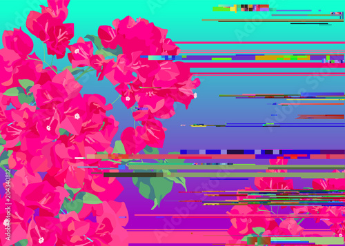 Bougainvillea glitch bright neon background