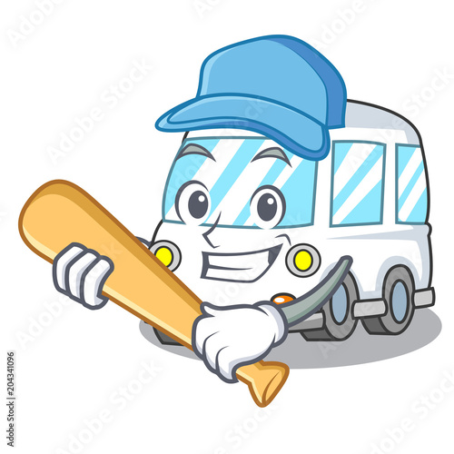 Playing baseball ambulance character cartoon style