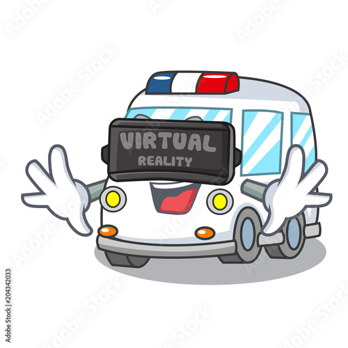 Virtual reality ambulance mascot cartoon style