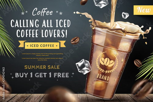 Iced coffee on blackboard