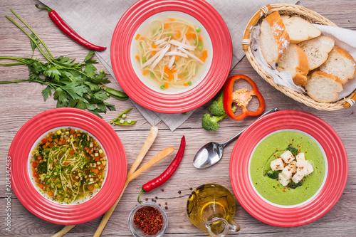 Wallpaper Mural Food set with chicken soup, seafood soup and vegetables ingredients Torontodigital.ca