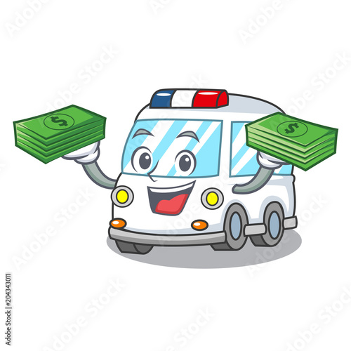 With money bag ambulance mascot cartoon style