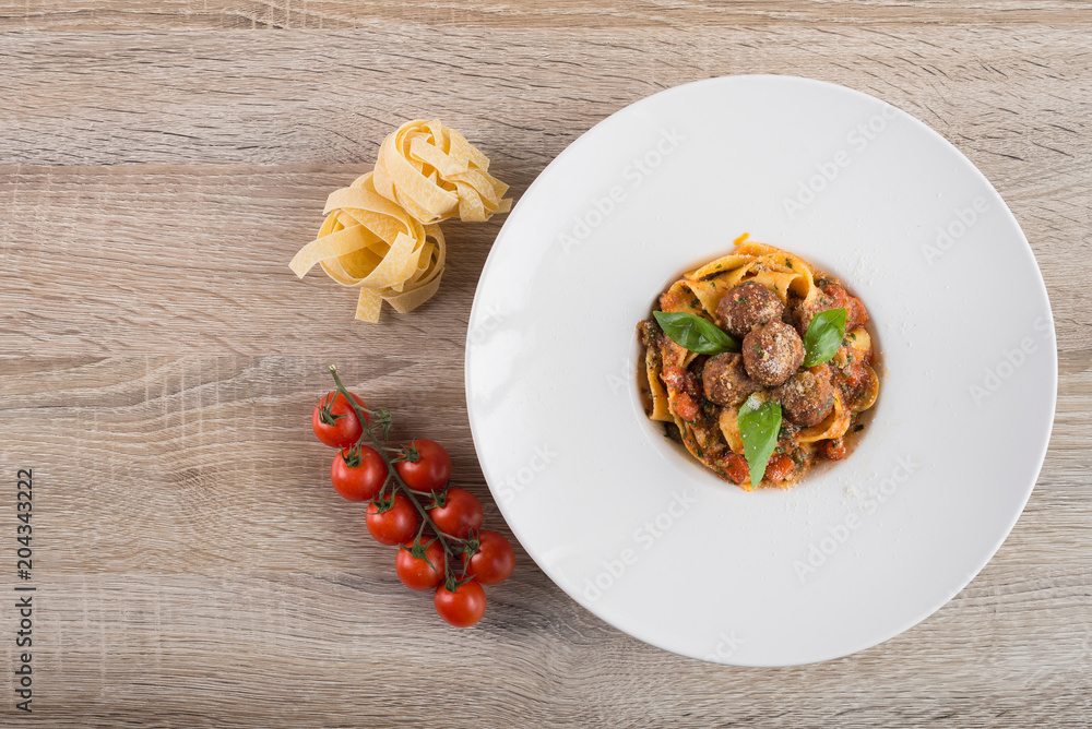 Fresh pasta with meat balls Fresh pasta with meat balls