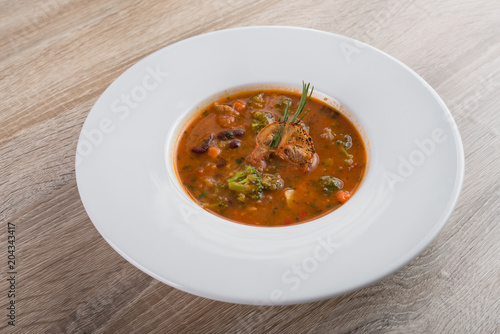 Tasty red goulash soup with tomato