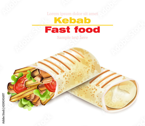 Shawarma Kebab fast food Vector. Detailed illustrations