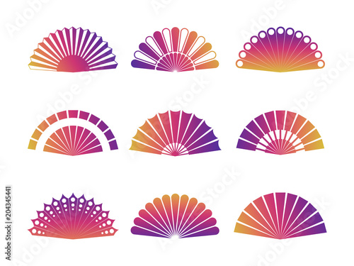 Hand fan isolated on white background. Vector fan icons set