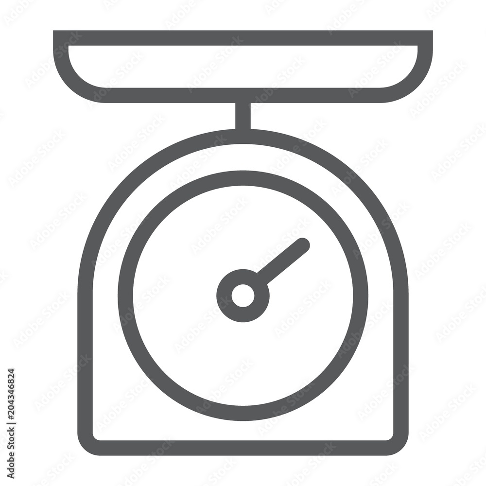 Kitchen scale line icon, kitchen and cooking, weight sign vector graphics, a linear pattern on a white background, eps 10. Kitchen scale line icon, kitchen and cooking, weight sign vector graphics, a linear pattern on a white background, eps 10.