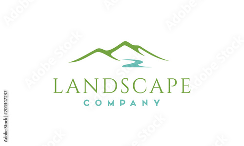 Minimalist Landscape Hills, Mountain Peaks River Creek Simple logo design Vector  photo
