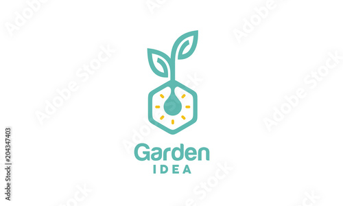 Light Bulb Leaf Garden Plant Innovation Hexagon Logo design 