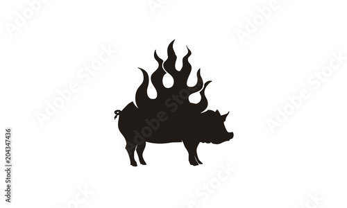 Grilled Pork Pig Boar Fire Flame Silhouette Vintage BBQ Barbecue Logo design inspiration