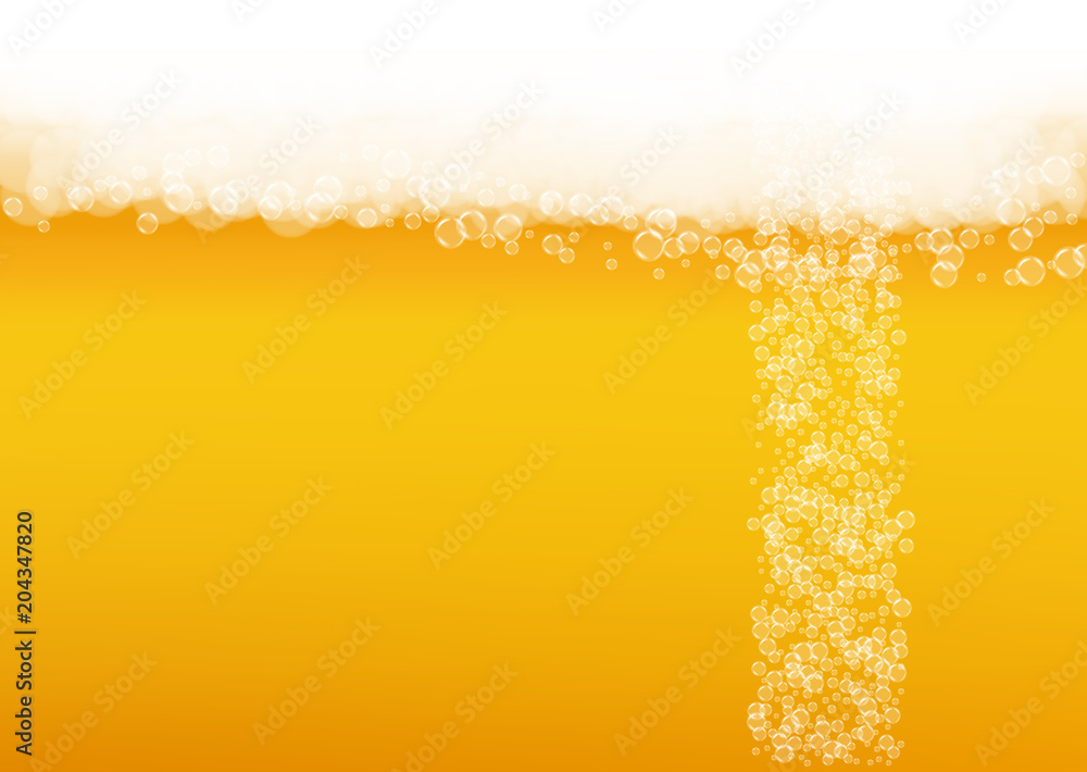 Beer bubbles background with realistic white foam. Cool liquid drink for pub and bar menu design, banners and flyers. Yellow horizontal beer bubbles backdrop. Cold pint of golden lager or ale. Beer bubbles background with realistic white foam. Cool liquid drink for pub and bar menu design, banners and flyers. Yellow horizontal beer bubbles backdrop. Cold pint of golden lager or ale.