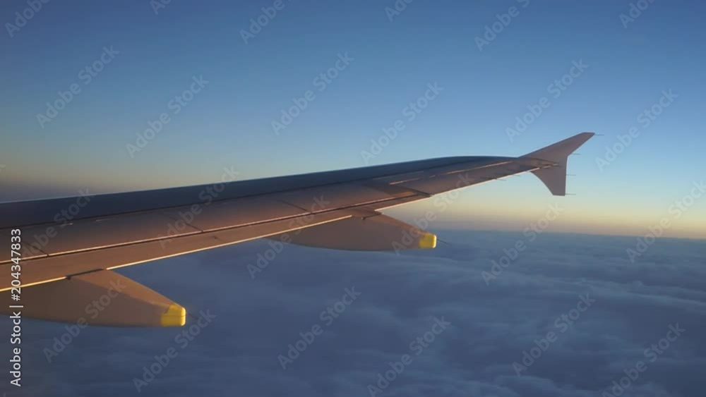 Moving clouds, airplane in the sky Moving clouds, airplane in the sky