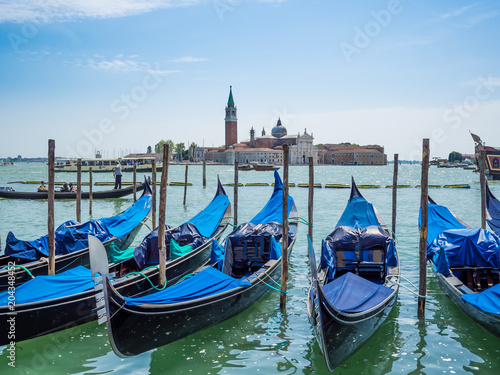 Venice, Italy, Gondolas moored near Saint Mark's Square (Piazza