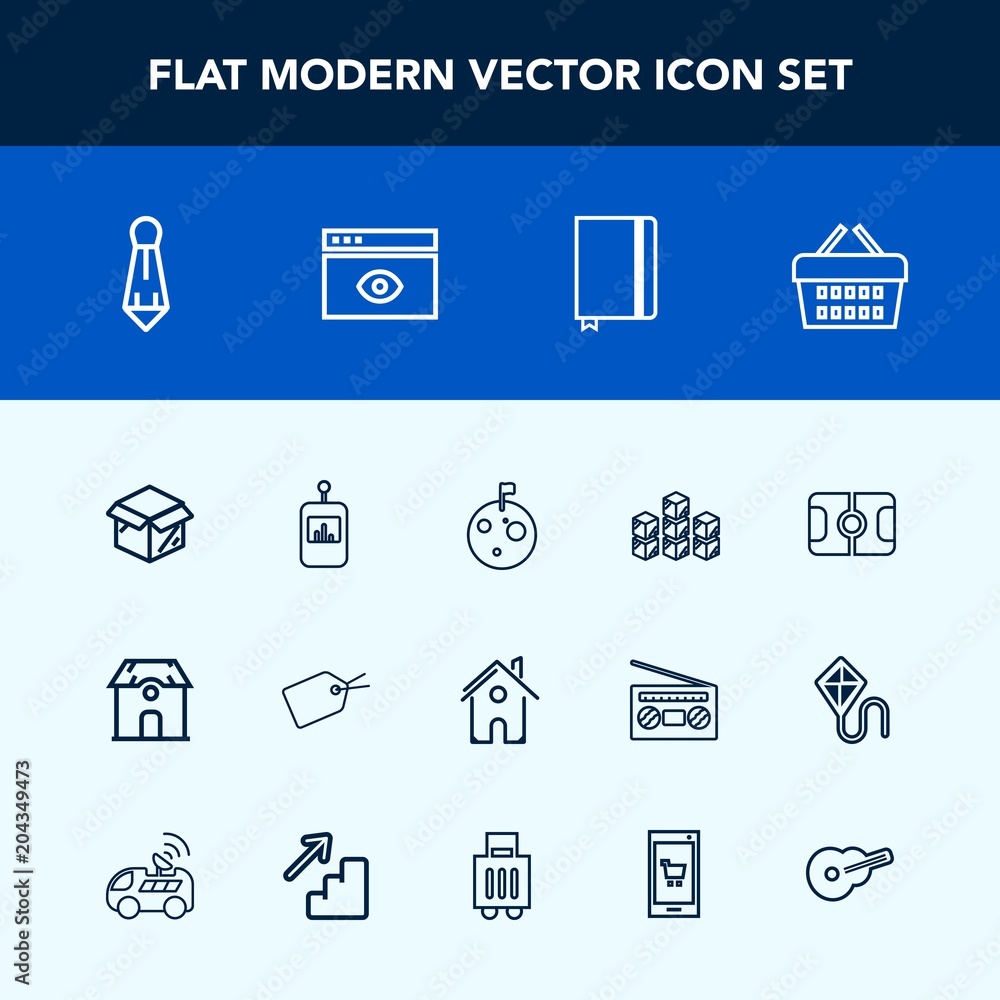 Modern, simple vector icon set with tie, sport, box, pitch, shop, soccer, page, sale, industrial, space, storehouse, sign, cardboard, football, fashion, control, basket, estate, notebook, book icons Modern, simple vector icon set with tie, sport, box, pitch, shop, soccer, page, sale, industrial, space, storehouse, sign, cardboard, football, fashion, control, basket, estate, notebook, book icons