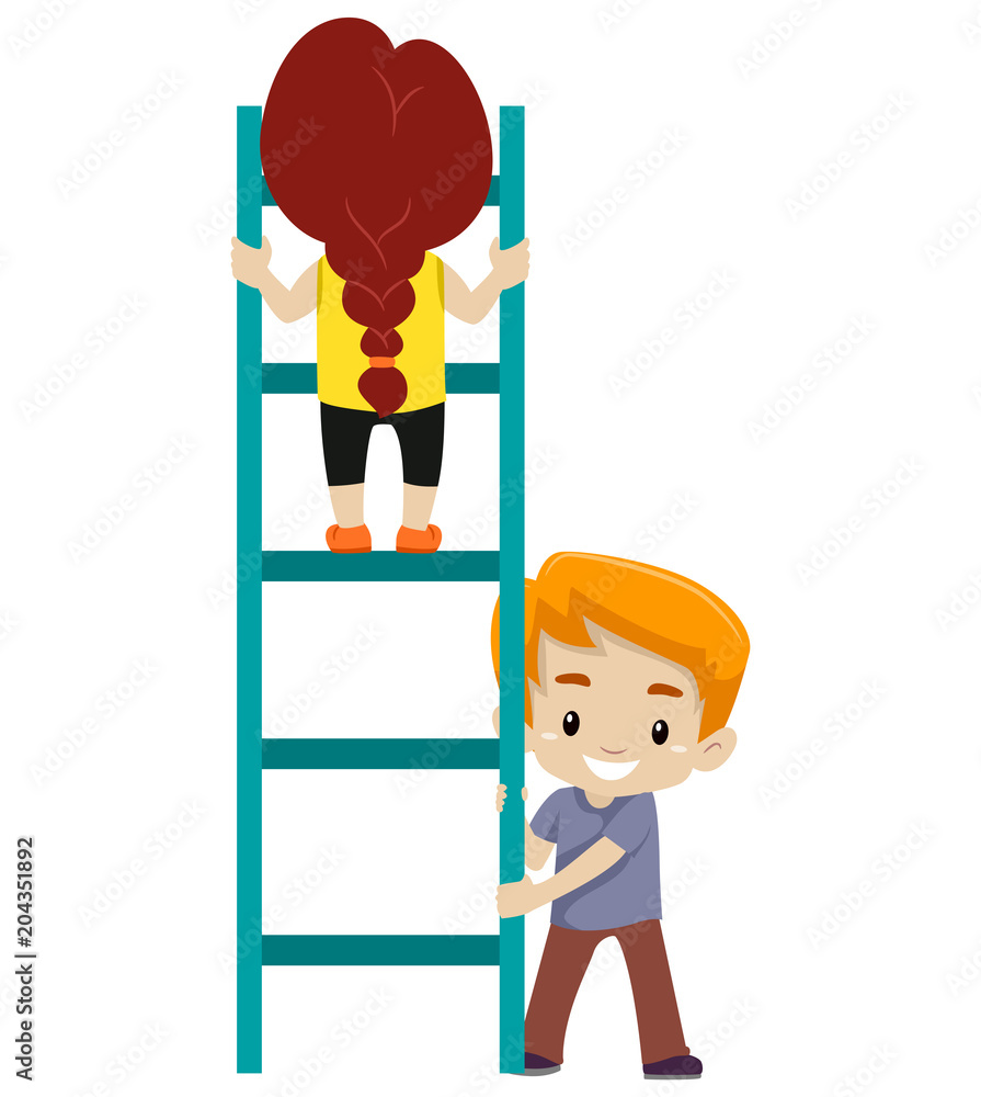 Illustration of Little kid Helping each other to climb up the Ladder