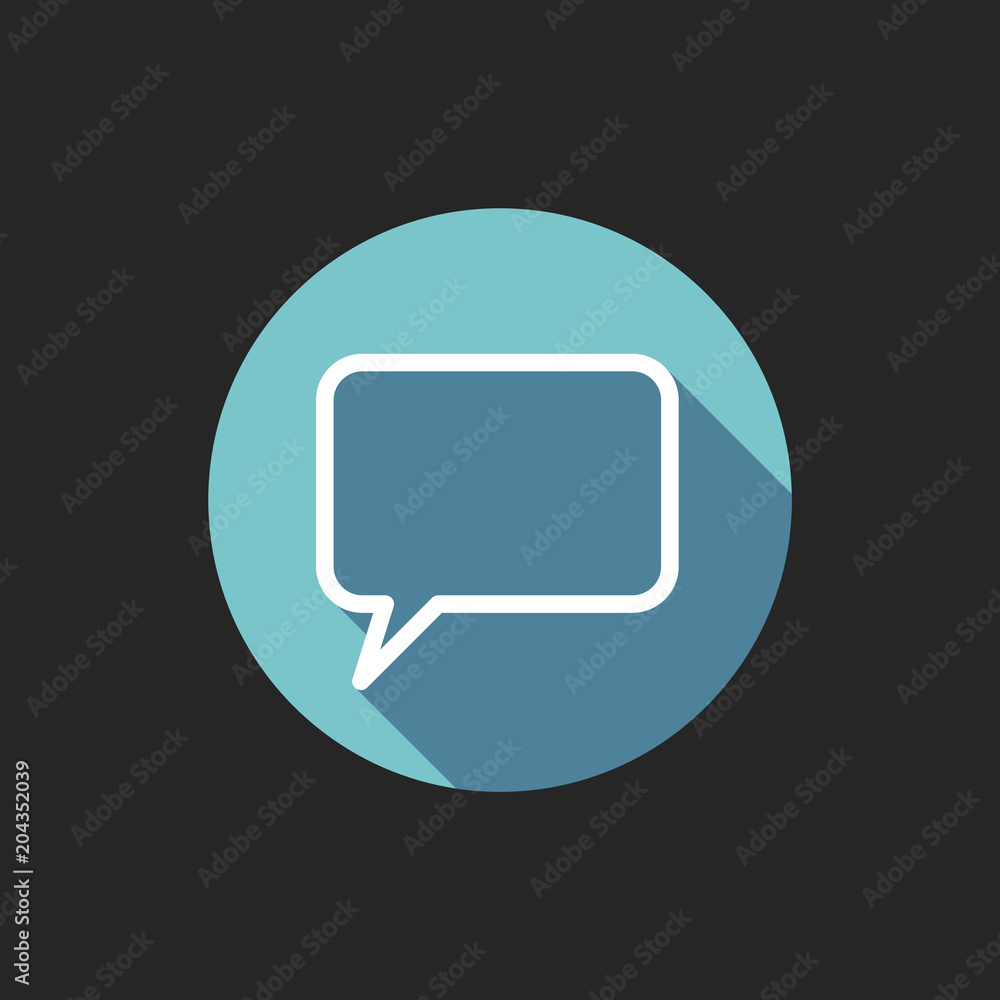 Elegant Universal White Minimalistic Thin Line Speech Bubble Icon with Shadows on Circular Color Button on Black Background Elegant Universal White Minimalistic Thin Line Speech Bubble Icon with Shadows on Circular Color Button on Black Background