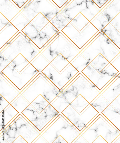 Modern minimalist white marble texture with gold geometric lines pattern. Background for banner, card, flyer, invitation, party, birthday, wedding, placard, magazine