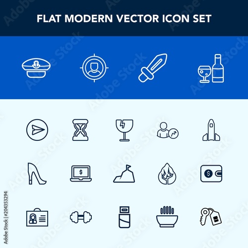 Modern, simple vector icon set with launch, web, laptop, hat, space, cap, technology, crash, message, hour, mountain, sand, communication, account, destruction, email, window, drink, navy, timer icons