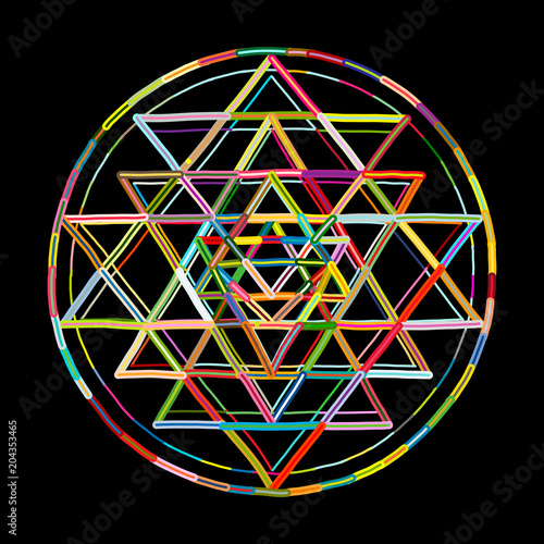 Sacred geometry and alchemy symbol Sri Yantra. Hand drawn sketch for your design