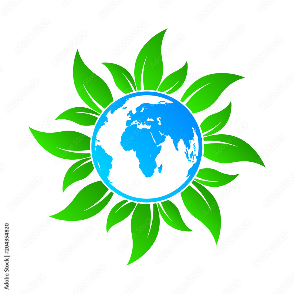 Globe icon with leaves. Vector illustration Globe icon with leaves. Vector illustration