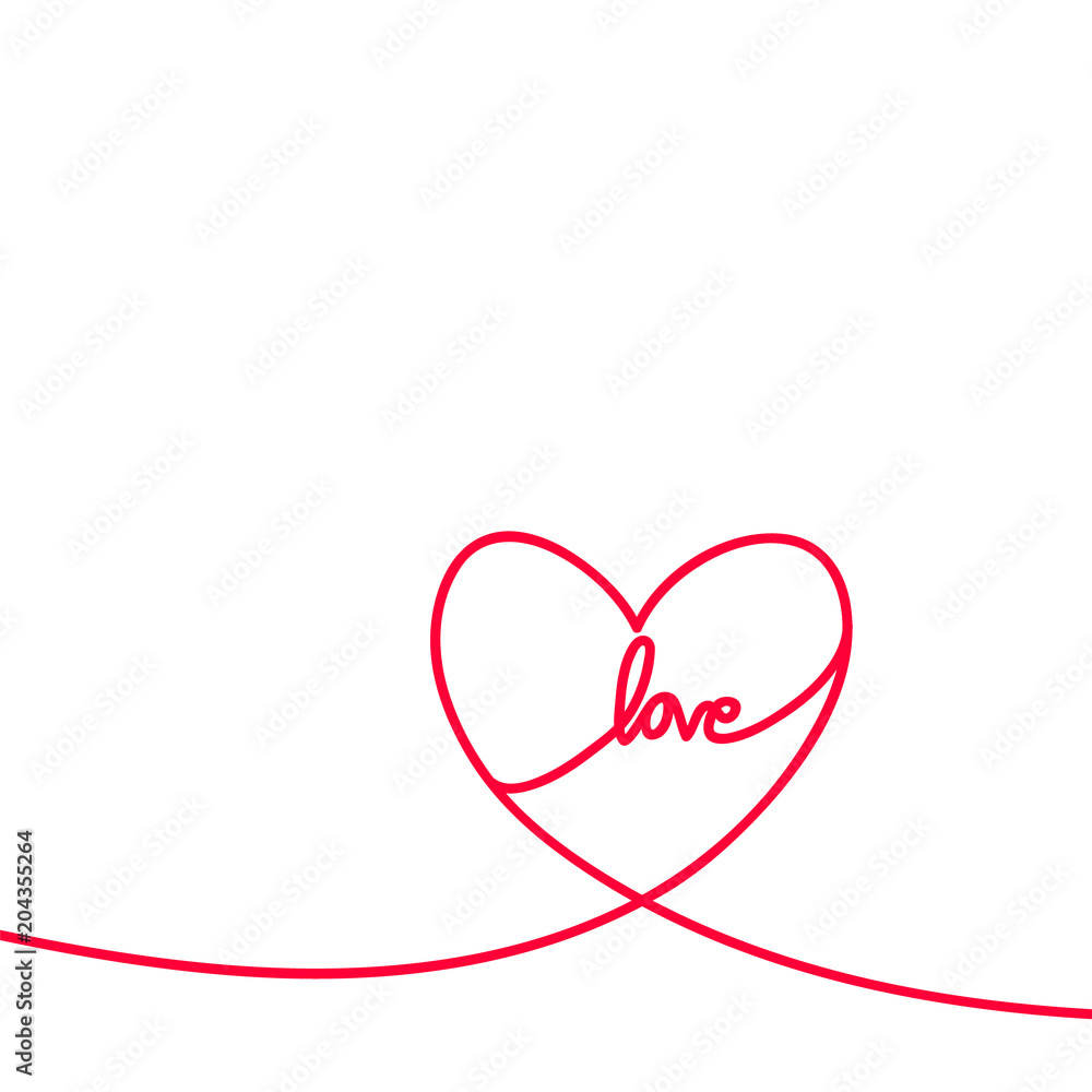 Heart and love in continuous drawing lines in a flat style in continuous drawing lines. Continuous black line. The work of flat design. Symbol of love and tenderness
