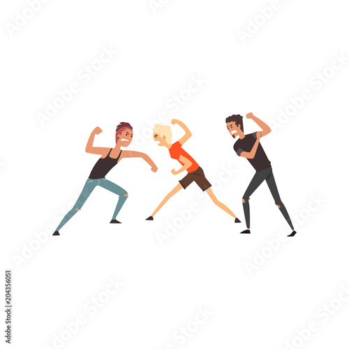 Men fighting, violent behavior among teenagers vector Illustration on a white background