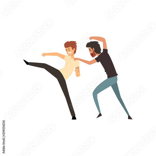 Two aggressive men fighting vector Illustration on a white background.