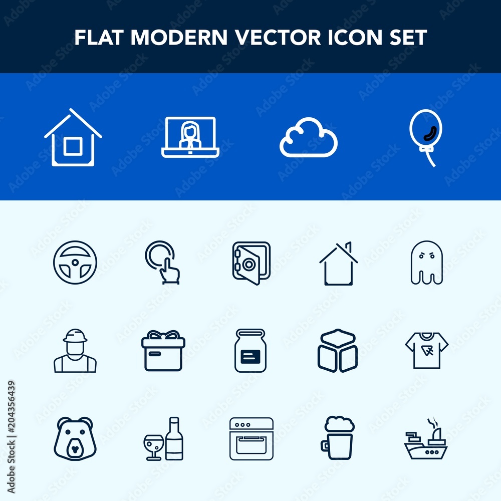 Modern, simple vector icon set with aluminum, button, laboratory, safety, celebration, present, worker, bank, cloud, tin, horror, person, safe, architecture, builder, home, fear, metal, gift icons Modern, simple vector icon set with aluminum, button, laboratory, safety, celebration, present, worker, bank, cloud, tin, horror, person, safe, architecture, builder, home, fear, metal, gift icons