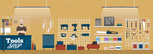 Tools shop banner with instruments