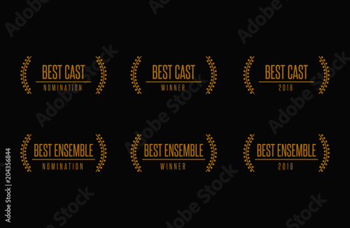 Movie award best ensemble cast acting nomination winner black gold vector icon set