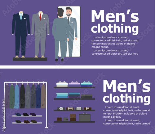 Clothing shop banners with shopping people