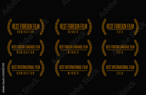 Movie award best foreign language film international nomination winner black gold vector icon set