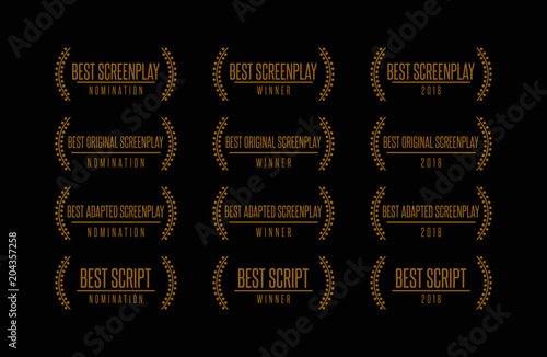 Movie award best original adapted screenplay film script nomination winner vector icon logo set