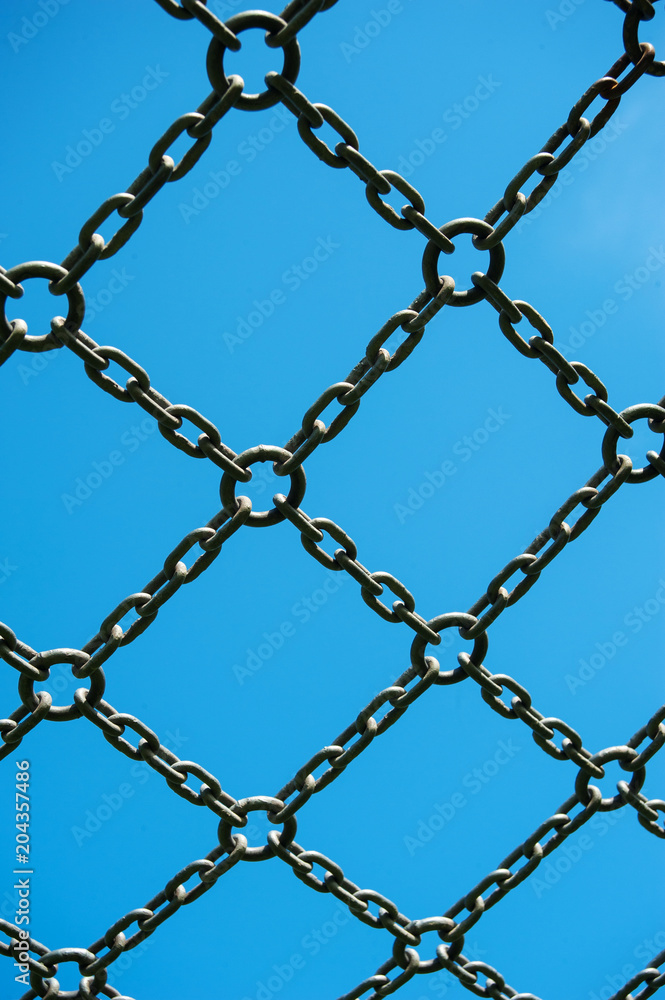 Fototapeta premium Fussball Tor, Gitter, Netz, ohne Ball, richtung Himmel