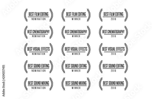 Movie award technical nomination winner best cinematography visual effects sound editing vector logo icon set