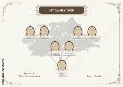 Vector Family Tree, Parents with childrens ANG. Stylish illustration AI / EPS