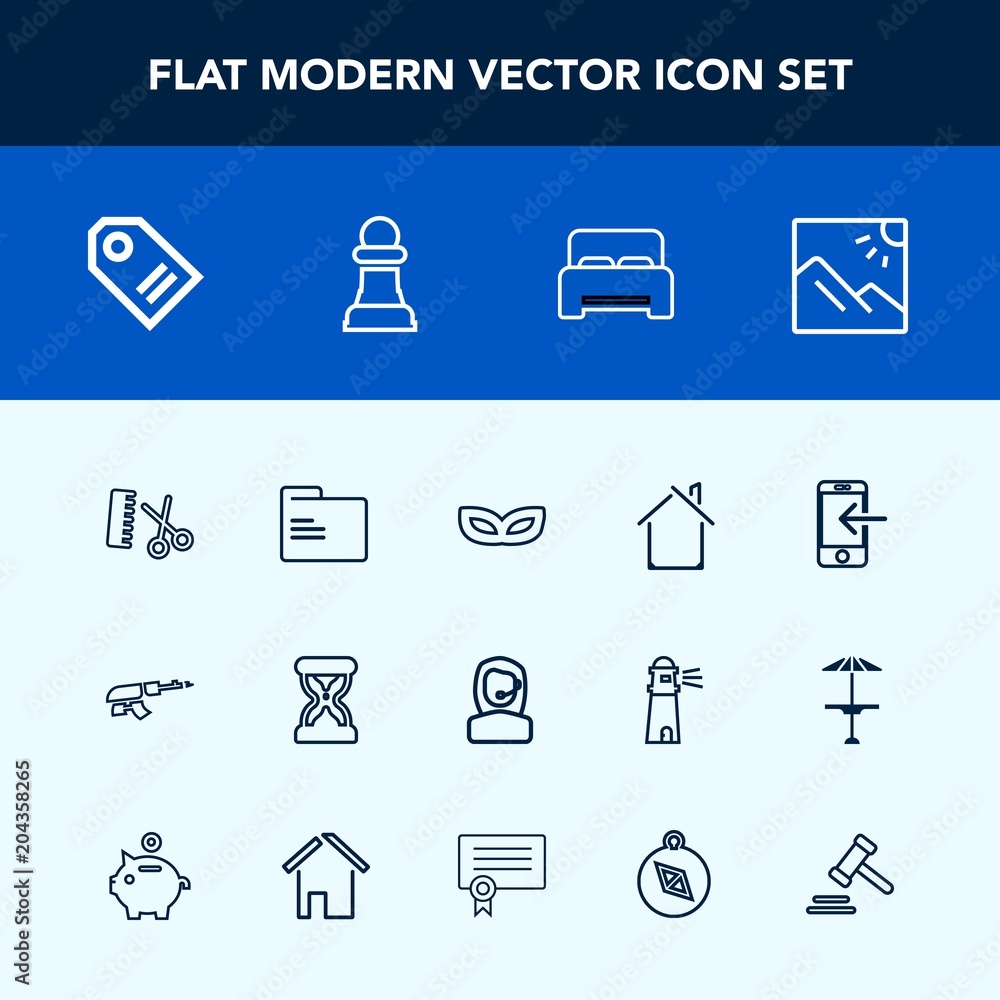 Modern, simple vector icon set with house, gun, tag, folder, technology, army, hairdresser, bedroom, headset, military, paper, photography, landscape, estate, mobile, celebration, sand, internet icons Modern, simple vector icon set with house, gun, tag, folder, technology, army, hairdresser, bedroom, headset, military, paper, photography, landscape, estate, mobile, celebration, sand, internet icons