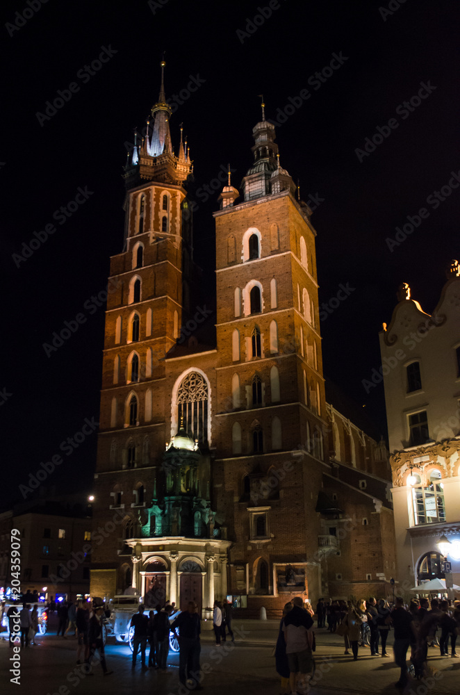 Night streets and buildings in Poland