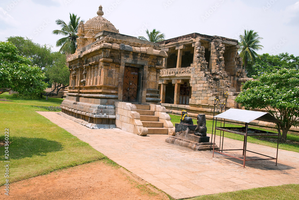 Durga or Mahishasurmardini shrine, Brihadisvara Temple complex, Gangaikondacholapuram, Tamil Nadu, View from East. Ruins of mandapa are also seen in the background.