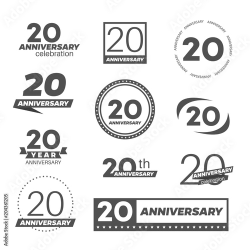 Twenty years anniversary celebration logotype. 20th anniversary logo collection.