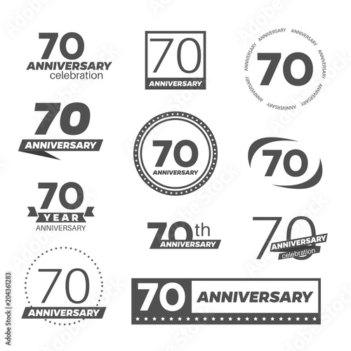 Seventy years anniversary celebration logotype. 70th anniversary logo collection.