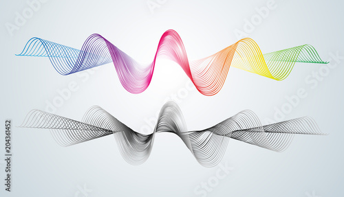 Abstract smooth curved line Design element Technological background with bright wavy colored line Stylization of digital equalizer audio Smooth flowing wavy stripes made by blend Vector graphic set