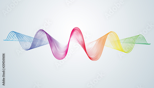 Abstract smooth curved lines Design element Technological background with a waveform line Stylization of a digital equalizer soundwave Smooth flowing wavy stripes of a rainbow made by blends Vector