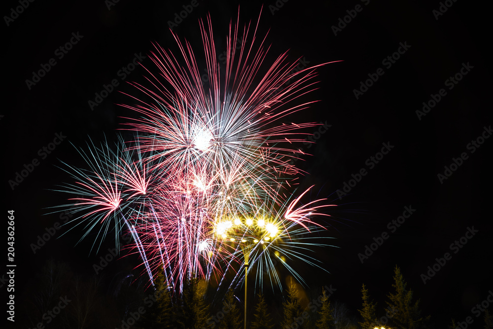 background fireworks in the night sky