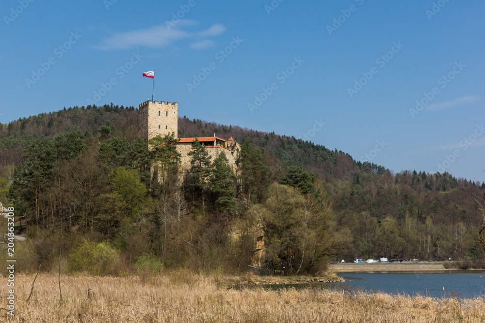 Tropsztyn castle over the Dunajec river in Wytrzyszczka, Poland