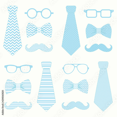 Father Day Design Mustache, Bow, Tie, Glasses Elements collection.