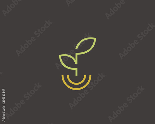 Linear healthy food vector logo. Leaf smile plate idea logotype.
