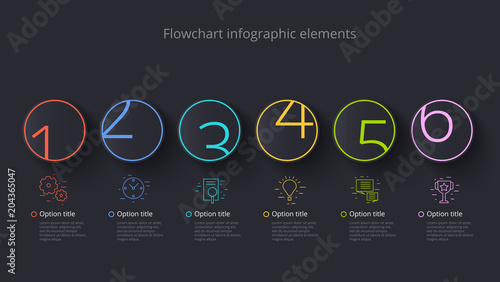 Business process chart infographics with 6 step segments. Circular corporate timeline infograph elements. Company presentation slide template. Modern vector info graphic layout design.