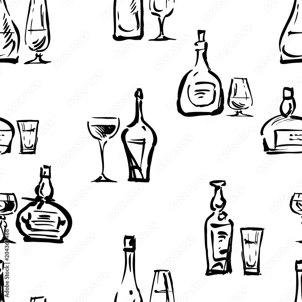 Seamless background of the wine glasses and bottles Seamless background of the wine glasses and bottles