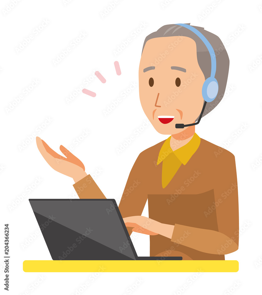An elderly man wearing brown clothes is talking on income An elderly man wearing brown clothes is talking on income